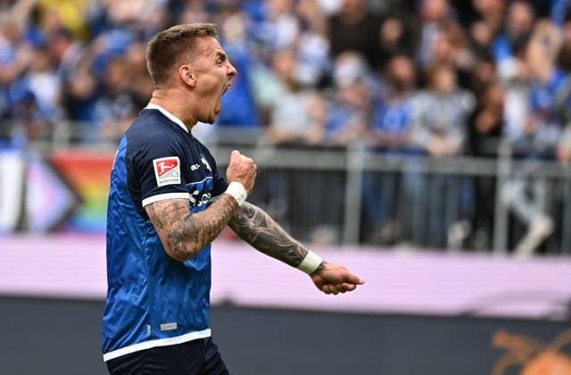 19.05.2023, xfux, Fussball 2.Bundesliga, SV Darmstadt 98 - 1.FC Magdeburg, emonline, emspor, v.l. Torschuetze Torschütze Phillip Tietz (SV Darmstadt 98) Torjubel, Jubel, Goal celebration, celebrate the goal zum 1:0 jubelnd bejubelt jubelt jubeln Jubel (DFL DFB REGULATIONS PROHIBIT ANY USE OF PHOTOGRAPHS as IMAGE SEQUENCES and or QUASI-VIDEO. Eine Lizenzierung des Lichtbildwerkes an den SV Darmstadt 1898 e.V. sowie Tochterunternehmen ist nicht gestattet. NO release of or sale to SV Darmstadt 1898 e.V.) Darmstadt