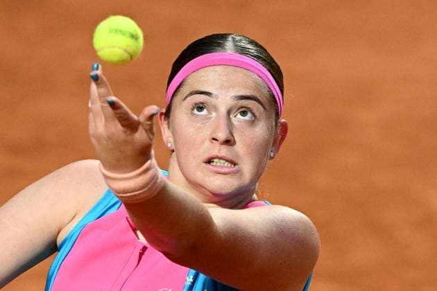 Jelena Ostapenko of Latvia during her match against Elena Rybakina of Kazakhstan at the Internazionali BNL d Italia tennis tournament at Foro Italico in Rome, Italy on May 19th, 2023. antoniettaxbaldassarre