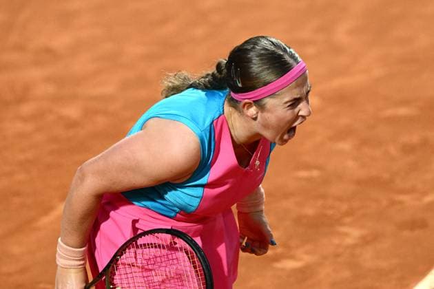 Jelena Ostapenko of Latvia during her match against Elena Rybakina of Kazakhstan at the Internazionali BNL d Italia tennis tournament at Foro Italico in Rome, Italy on May 19th, 2023. antoniettaxbaldassarre