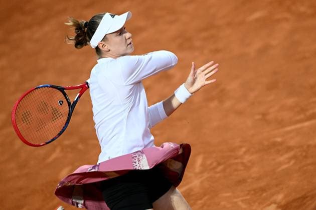 Elena Rybakina of Kazakhstan during her match against Jelena Ostapenko of Latvia at the Internazionali BNL d Italia tennis tournament at Foro Italico in Rome, Italy on May 19th, 2023. antoniettaxbaldassarre