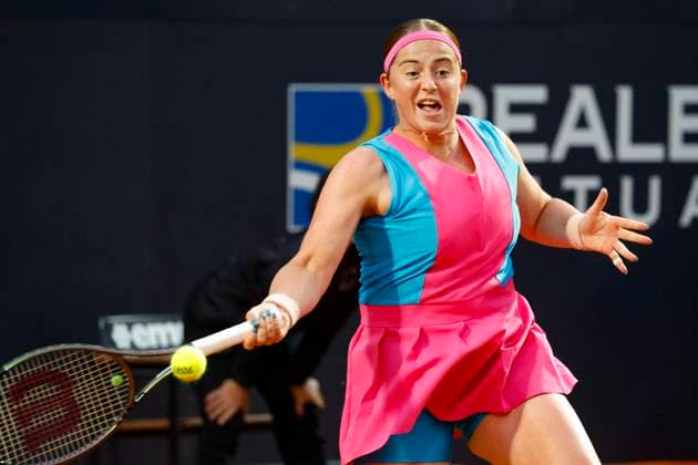 May 19, 2023, ROME, ITALY: Jelena Ostapenko of Latvia in action against Elena Rybakina of Kazakhstan during their women s singles semi final match at the Italian Open tennis tournament in Rome, Italy, 19 May 2023. ANSA FABIO FRUSTACI Italian Open tennis tournament  - ZUMAa110 20230519_zaf_a110_058 Copyright: xFabioxFrustacix