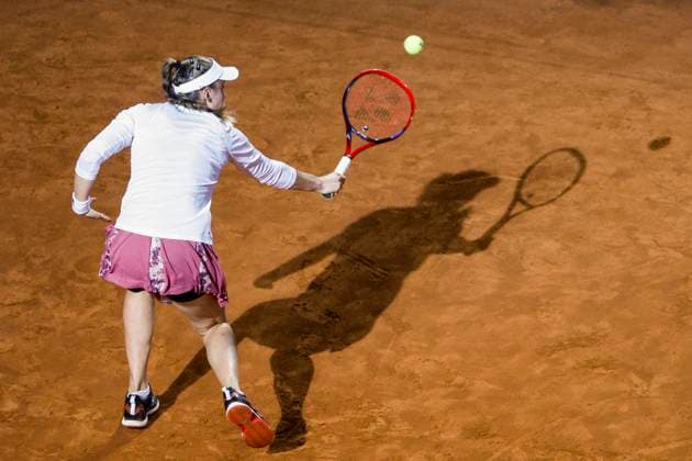 May 19, 2023, ROME, ITALY: Elena Rybakina of Kazakhstan in action against Jelena Ostapenko of Latvia during their women s singles semi final match at the Italian Open tennis tournament in Rome, Italy, 19 May 2023. ANSA FABIO FRUSTACI ROME ITALY - ZUMAa110 20230519_zaf_a110_068 Copyright: xFabioxFrustacix
