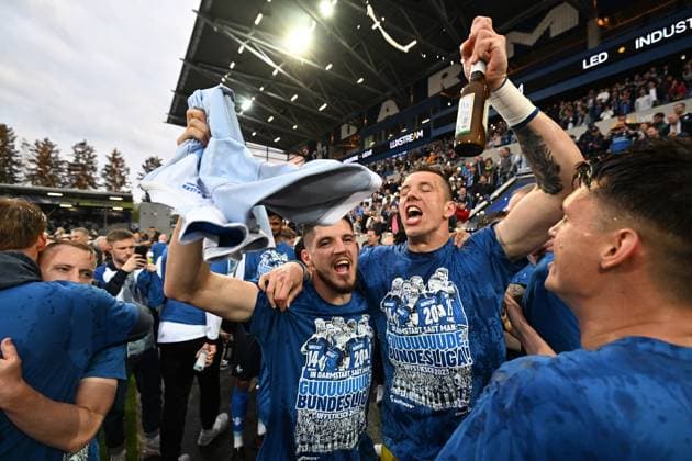 19.05.2023, xfux, Fussball 2.Bundesliga, SV Darmstadt 98 - 1.FC Magdeburg, emonline, emspor, v.l. Emir Karic (SV Darmstadt 98), Alexander Brunst (SV Darmstadt 98) (DFL DFB REGULATIONS PROHIBIT ANY USE OF PHOTOGRAPHS as IMAGE SEQUENCES and or QUASI-VIDEO. Eine Lizenzierung des Lichtbildwerkes an den SV Darmstadt 1898 e.V. sowie Tochterunternehmen ist nicht gestattet. NO release of or sale to SV Darmstadt 1898 e.V.) Darmstadt
