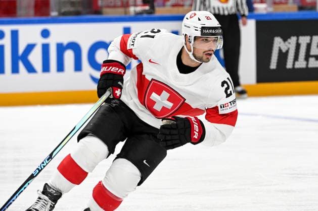 RIGA, LATVIA - MAY 20: Kevin Fiala of Switzerland during the 2023 IIHF Ice hockey, Eishockey World Championship, WM, Weltmeisterschaft Finland - Latvia game between Canada Switzerland at Arena Riga on May 20, 2023 in Riga, Latvia. Riga Arena Riga Latvia Copyright: xJustPictures.ch AndreaxBrancax