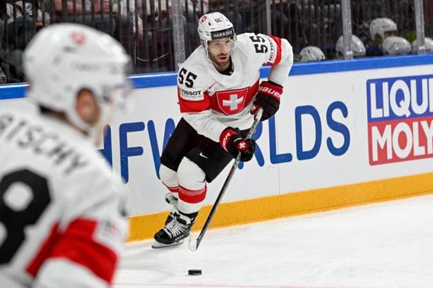 RIGA, LATVIA - MAY 20: Romain Loeffel of Switzerland in action during the 2023 IIHF Ice hockey, Eishockey World Championship, WM, Weltmeisterschaft Finland - Latvia game between Canada Switzerland at Arena Riga on May 20, 2023 in Riga, Latvia. Riga Arena Riga Latvia Copyright: xJustPictures.ch AndreaxBrancax