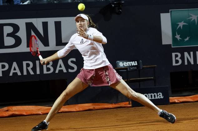 May 20, 2023, ROME: Elena Rybakina of Kazakhstan in action during her women s singles final match against Anhelina Kalinina of Ukraine (not pictured) at the Italian Open tennis tournament in Rome, Italy, 20 May 2023. ANSA FABIO FRUSTACI ROME - ZUMAa110 20230520_zaf_a110_140 Copyright: xFabioxFrustacix