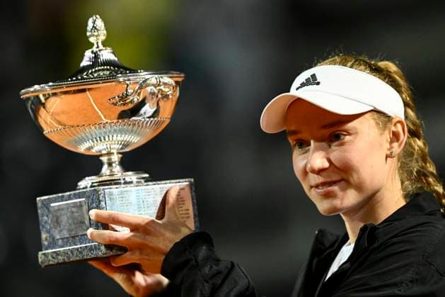 Elena Rybakina of Kazakhstan lifts the trophy at the end of the final against Anhelina Kalinina of Ukraine at the Internazionali BNL d Italia tennis tournament at Foro Italico in Rome, Italy on May 20th, 2023. Elena Rybakina won 6-4, 1-0. antoniettaxbaldassarre