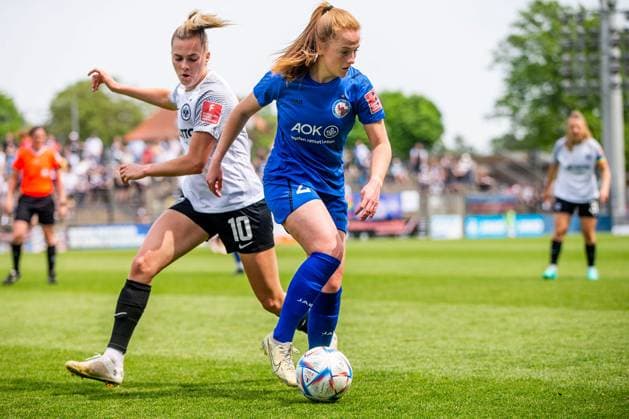 Sport Themen der Woche KW20 21.05.2023, xfrx, Fussball 1.Bundesliga Damen, Turbine Potsdam - Eintracht Frankfurt emspor, v.l. Laura Freigang (1.FFC Frankfurt),Mollie Rouse (Turbine Potsdam) (DFL DFB REGULATIONS PROHIBIT ANY USE OF PHOTOGRAPHS as IMAGE SEQUENCES and or QUASI-VIDEO) Potsdam *** 21 05 2023, xfrx, Fussball 1 Bundesliga Damen, Turbine Potsdam Eintracht Frankfurt emspor, v l Laura Freigang 1 FFC Frankfurt ,Mollie Rouse Turbine Potsdam DFL DFB REGULATIONS PROHIBIT ANY USE OF PHOTOGRAPHS as IMAGE SEQUENCES and or QUASI VIDEO Potsdam