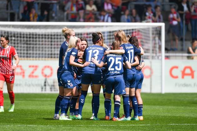 Fussball FLYERALARM Frauen-Bundesliga 21. Spieltag - 22 23 - SC Freiburg vs. 1. FC Koeln - 21-05-2023 Torjubel zum 1:0 fuer den 1. FC Koeln durch Genessee Puntigam (1. FC Koeln 13). Fussball FLYERALARM Frauen-Bundesliga: SC Freiburg vs. 1. FC Koeln am Sonntag, den 21. Mai 2023 im Dreisamstadion in Freiburg im Breisgau DFL REGULATIONS PROHIBIT ANY USE OF PHOTOGRAPHS AS IMAGE SEQUENCES AND OR QUASI-VIDEO. Copyright: xBEAUTIFULxSPORTS GerdxGruendlx
