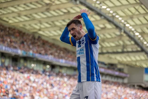 Brighton and Hove Albion v Southampton Premier League 21 05 2023. Brighton & Hove Albion midfielder Pascal Groß (13) encouraging the supporters in the North Stand to get behind the team during the Premier League match between Brighton and Hove Albion and Southampton at the American Express Community Stadium, Brighton and Hove, England on 21 May 2023. Brighton and Hove American Express Community Stadium East Sussex England Editorial use only DataCo restrictions apply See www.football-dataco.com , Copyright: xJanexStokesx PSI-17455-0038