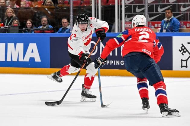 RIGA, LATVIA - MAY 22: Tyler Toffoli of Canada shoots the puck during the 2023 IIHF Ice hockey, Eishockey World Championship, WM, Weltmeisterschaft Finland - Latvia game between Canada and Norway at Arena Riga on May 22, 2023 in Riga, Latvia. Riga Arena Riga Latvia Copyright: xJustPictures.ch AndreaxBrancax