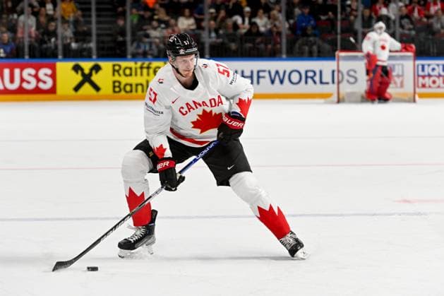 RIGA, LATVIA - MAY 22: Tyler Myers of Canada in action during the 2023 IIHF Ice hockey, Eishockey World Championship, WM, Weltmeisterschaft Finland - Latvia game between Canada and Norway at Arena Riga on May 22, 2023 in Riga, Latvia. Riga Arena Riga Latvia Copyright: xJustPictures.ch AndreaxBrancax