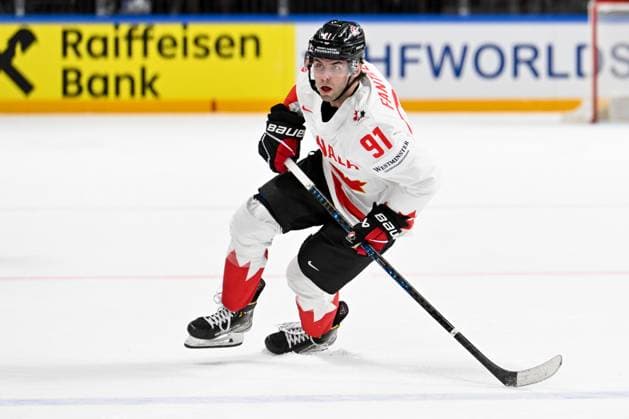 RIGA, LATVIA - MAY 22: Adam Fantilli of Canada in action during the 2023 IIHF Ice hockey, Eishockey World Championship, WM, Weltmeisterschaft Finland - Latvia game between Canada and Norway at Arena Riga on May 22, 2023 in Riga, Latvia. Riga Arena Riga Latvia Copyright: xJustPictures.ch AndreaxBrancax