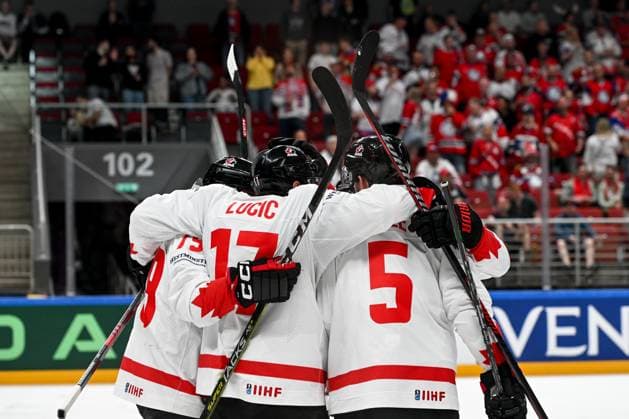 RIGA, LATVIA - MAY 22: Milan Lucic of Canada celebrate after scoring a goal during the 2023 IIHF Ice hockey, Eishockey World Championship, WM, Weltmeisterschaft Finland - Latvia game between Canada and Norway at Arena Riga on May 22, 2023 in Riga, Latvia. Riga Arena Riga Latvia Copyright: xJustPictures.ch AndreaxBrancax