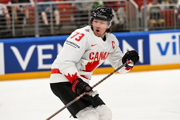RIGA, LATVIA - MAY 22: Tyler Toffoli of Canada in action during the 2023 IIHF Ice hockey, Eishockey World Championship, WM, Weltmeisterschaft Finland - Latvia game between Canada and Norway at Arena Riga on May 22, 2023 in Riga, Latvia. Riga Arena Riga Latvia Copyright: xJustPictures.ch AndreaxBrancax