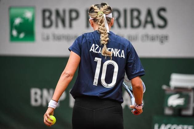 May 23, 2023, Paris, France, France: Victoria AZARENKA of Belarus with PSG jersey during a training session of Roland-Garros 2023, French Open 2023, Grand Slam tennis tournament at the Roland-Garros Stadium on May 23, 2023 in Paris, France. Paris France - ZUMAm308 20230523_zsp_m308_018 Copyright: xMatthieuxMirvillex
