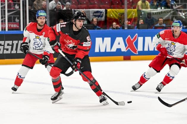 RIGA, LATVIA - MAY 23: Adam Fantilli of Canada in action during the 2023 IIHF Ice hockey, Eishockey World Championship, WM, Weltmeisterschaft Finland - Latvia game between Canada and Czech Republic at Arena Riga on May 23, 2023 in Riga, Latvia. Riga Arena Riga Latvia Copyright: xJustPictures.ch AndreaxBrancax