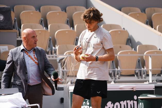 TENNIS - ATP, Tennis Herren French Open 2023 PARIS,FRANCE,22.MAY.23 - TENNIS - ATP World Tour, French Open, Roland Garros, Grand Slam, practice. Image shows Andrey Rublev (RUS).  GEPAxpictures xFrancoisxAsal