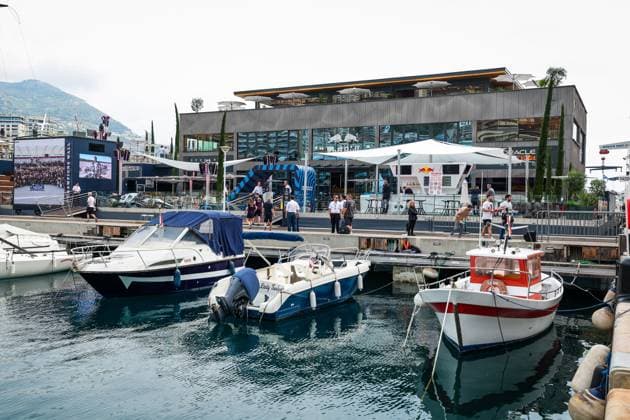 The floating motorhome of Red Bull Racing in the port of Monaco during the Formula 1 Grand Prix de Monaco 2023, 6th round of the 2023 Formula One World Championship, WM, Weltmeisterschaft from May 26 to 28, 2023 on the Circuit de Monaco, in Monaco - F1 - MONACO GRAND PRIX 2023 DPPI Panoramic  20230525_GOOD9325