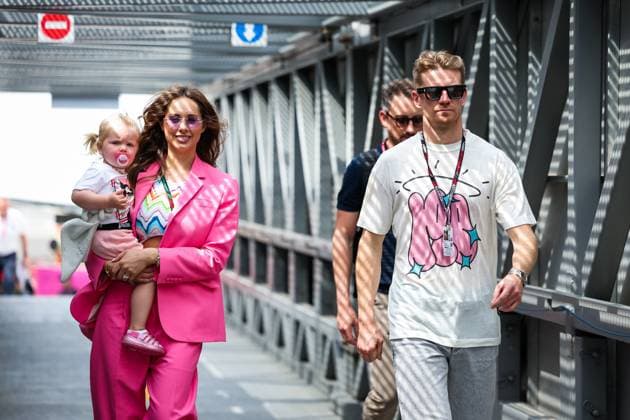 HULKENBERG Nico (ger), Haas F1 Team VF-23 Ferrari, with his wife EglÄ— RuÅ¡kytÄ—, Lithuanian fashion designer, and their daughter Noemi Sky, in the paddock, during the Formula 1 Grand Prix de Monaco 2023, 6th round of the 2023 Formula One World Championship, WM, Weltmeisterschaft from May 26 to 28, 2023 on the Circuit de Monaco, in Monaco - F1 - MONACO GRAND PRIX 2023 DPPI Panoramic  20230525_G0OD9466