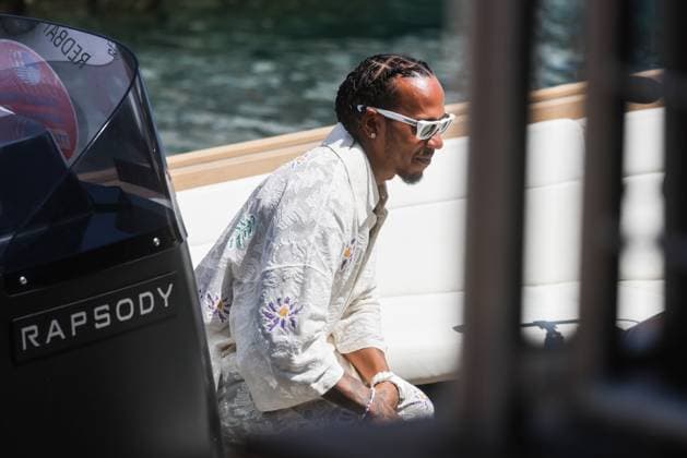 May 26, 2023, Monte Carlo, Monaco: Lewis Hamilton of Mercedes arrives on a boat at the paddock ahead of the F1 Grand Prix of Monaco at Circuit de Monaco on May 26, 2023 in Monte-Carlo, Monaco. Monte Carlo Monaco - ZUMAz156 0257989647st Copyright: xBeataxZawrzelx