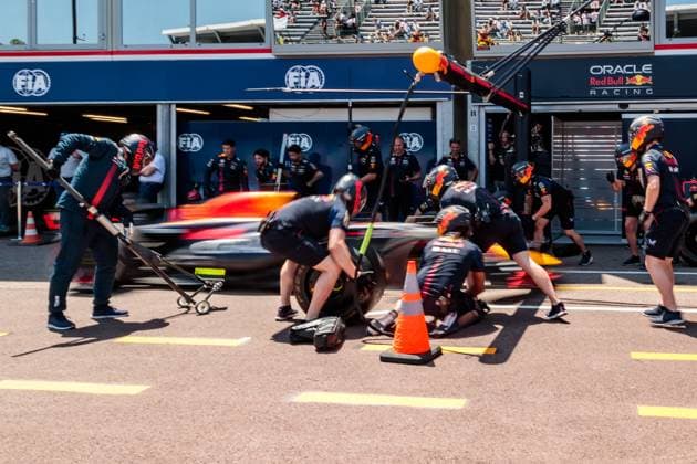 Boxenstopp bei Max Verstappen (Red Bull Racing), Grosser Preis von Monaco, Motorsport, Formel 1, Saison 2023, 26.05.2023 Grosser Preis von Monaco, Motorsport, Formel 1, Saison 2023, 26.05.2023 Copyright: xEibner-Pressefoto AlexanderxNeisx EP_ANS
