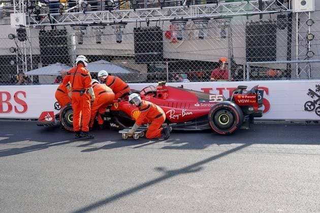 Formel 1 Grand Prix Monaco 2023 26.05.2023, Circuit de Monaco, Monte Carlo, Formel 1 Grand Prix Monaco 2023 ,im Bild Unfall von Carlos Sainz Jr. (ESP), Scuderia Ferrari in der letzten Schikane vor Start-Ziel.