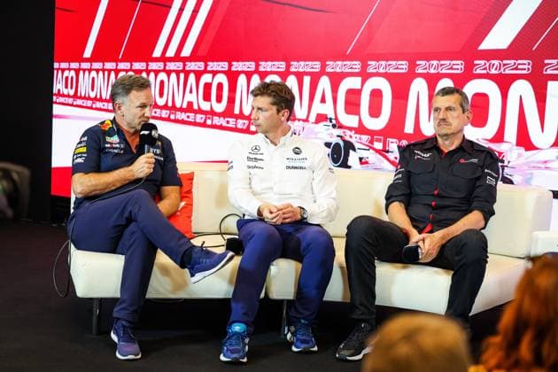 Christian Horner (GBR, Oracle Red Bull Racing), James Vowles (GBR, Williams Racing), Guenther Steiner (ITA, MoneyGram Haas F1 Team), F1 Grand Prix of Monaco at Circuit de Monaco on May 26, 2023 in Monte-Carlo, Monaco. (Photo by HOCH ZWEI) Monte-Carlo Monaco