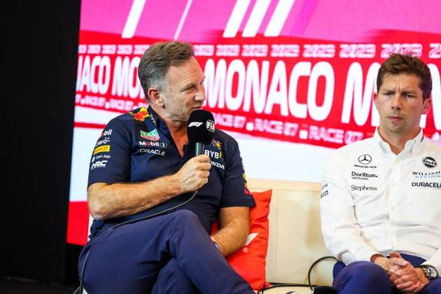 Christian Horner (GBR, Oracle Red Bull Racing), James Vowles (GBR, Williams Racing), F1 Grand Prix of Monaco at Circuit de Monaco on May 26, 2023 in Monte-Carlo, Monaco. (Photo by HOCH ZWEI) Monte-Carlo Monaco