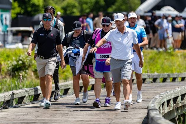 May 26, 2023, Potomac Falls, Virginia, USA: TAYLOR GOOCH, DANNY LEE, and IAN POULTER walk the course during the first round during of the LIV Golf DC event at Trump National Golf Club. Potomac Falls USA - ZUMAb237 20230526_znp_b237_018 Copyright: xRobertxBlakleyx