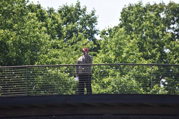 May 26, 2023, Sterling, Virginia, United States: Former President of the United States Donald J. Trump talks on his phone and overlooks his golf course. Former President of the United States Donald J. Trump plays golf prior to the LIV Golf Round 1 Shotgun Start at Trump National Golf Club Washington DC in Sterling. Prior to round one of the LIV Golf Washington DC 2023 event, Former President of the United States Donald J. Trump played golf on his golf course in Sterling, Virginia Friday morning into the afternoon. Sterling United States - ZUMAs197 20230526_zaa_s197_089 Copyright: xKylexMazzax