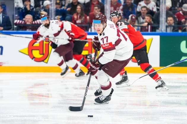 RIGA, LATVIA - MAY 27: Kristaps Roberts Zile of Latvia in action during the 2023 IIHF Ice hockey, Eishockey World Championship, WM, Weltmeisterschaft Finland - Latvia game between Canada and Latvia at Nokia Arena on May 27, 2023 in Tampere, Finland. Tampere Finland Copyright: xJustPictures.ch JarixPestelaccix