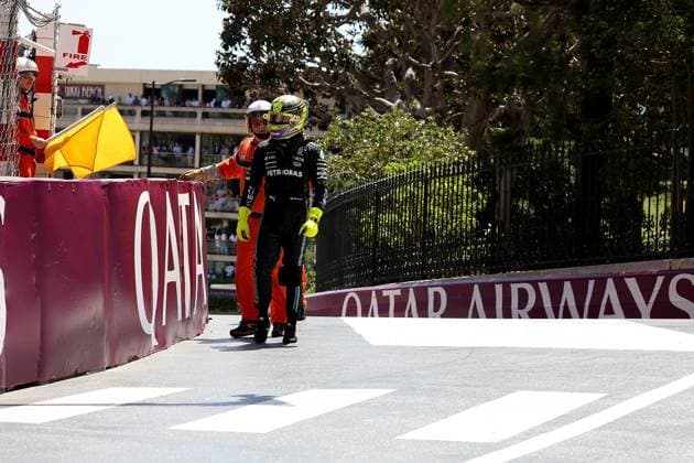 27.05.2023, Circuit de Monaco, Monte Carlo, Formel 1 Grand Prix Monaco 2023 ,im Bild Unfall Ausfall von Lewis Hamilton (GBR), Mercedes-AMG Petronas Formula One Team Monte Carlo Circuit de Monaco Monaco