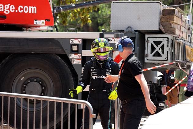 27.05.2023, Circuit de Monaco, Monte Carlo, Formel 1 Grand Prix Monaco 2023 ,im Bild Unfall Ausfall von Lewis Hamilton (GBR), Mercedes-AMG Petronas Formula One Team Monte Carlo Circuit de Monaco Monaco