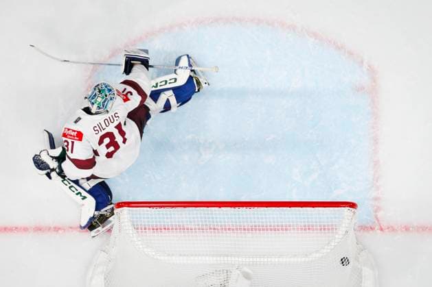 Arturs Silovs 31, LAT during the 2023 IIHF Ice hockey, Eishockey World Championship, WM, Weltmeisterschaft Semifinal match between Canada - Latvia at the Nokia Arena on 27. May 2023 in Tampere, Finland. (KALLE PARKKINEN Newspix24)  Copyright: xKallexParkkinenx np24271558294