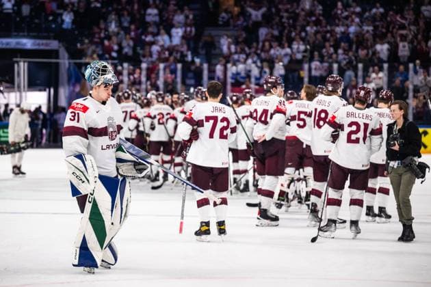 230527 Goaltender Arturs Silovsof Latvia looks dejected after the 2023 IIHF Ice hockey, Eishockey World Championship, WM, Weltmeisterschaft semifinal game between Canada and Latvia on May 27, 2023 in Tampere. Photo: Joel Marklund BILDBYRAN kod JM JM0485 bbeng ishockey ice hockey ishockey-vm 2023 ishockey-vm vm 2023 iihf ice hockey world championship semifinal semi-final kanada canada latvia lettland Copyright: JOELxMARKLUND BB230527JM057