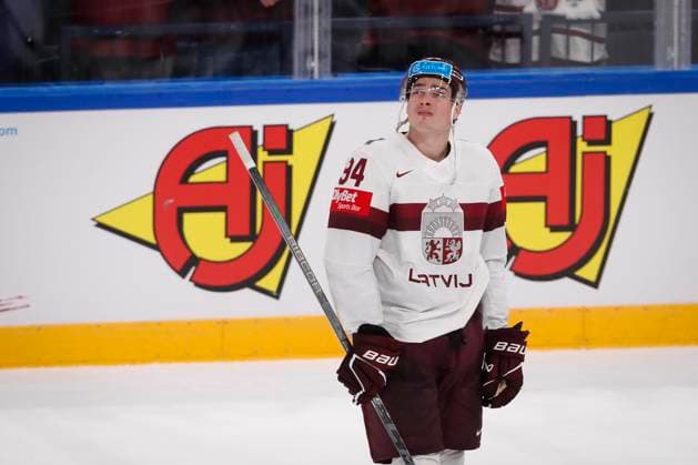 Kristians Rubins 94, LAT after the 2023 IIHF Ice hockey, Eishockey World Championship, WM, Weltmeisterschaft Semifinal match between Canada - Latvia at the Nokia Arena on 27. May 2023 in Tampere, Finland. (KALLE PARKKINEN Newspix24)  Copyright: xKallexParkkinenx np24271658297