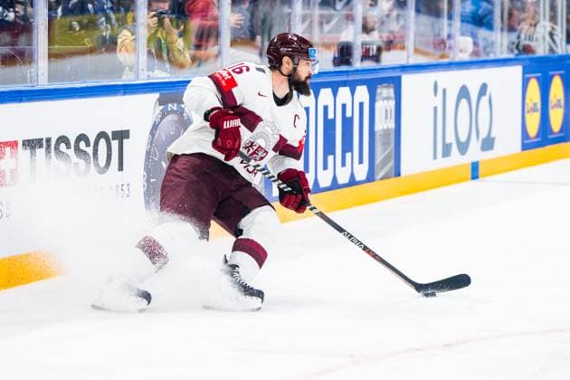 RIGA, LATVIA - MAY 27: Kaspars Daugavins of Latvia in action during the 2023 IIHF Ice hockey, Eishockey World Championship, WM, Weltmeisterschaft Finland - Latvia game between Canada and Latvia at Nokia Arena on May 27, 2023 in Tampere, Finland. Tampere Finland Copyright: xJustPictures.ch JarixPestelaccix