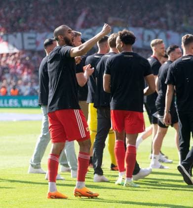 Fussball, Herren, Saison 2022 2023, 1. Bundesliga (34. Spieltag), 1. FC Union Berlin - SV Werder Bremen, Aissa Laidouni (1. FC Union Berlin), Jubel nach Abpfiff, 27.05.2023, Copyright: xSebastianxRäppold MatthiasxKochx