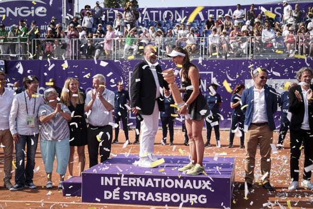 Finale fÃ minin. Internationaux de Strasbourg 2023 ANNA BLINKOVA (RUS) ELINA SVITOLINA (UKR Tennis : Internationaux de Strasbourg 2023 - France - 27 05 23 ElyxandroCegarra Panoramic 