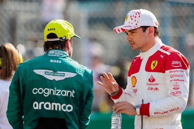 Charles Leclerc (Scuderia Ferrari) mit Fernando Alonso (Aston Martin), Grosser Preis von Monaco, Motorsport, Formel 1, Saison 2023, 27.05.2023 Grosser Preis von Monaco, Motorsport, Formel 1, Saison 2023, 27.05.2023 Copyright: xEibner-Pressefoto AlexanderxNeisx EP_ANS