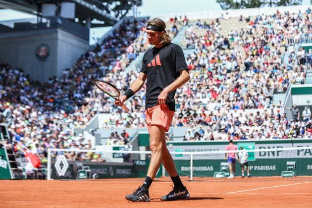 2023 French Open - Previews Stafanos Tsitsipas of Greece in action during a practice match ahead of the French Open Tennis at Roland Garros Paris France  Copyright: xIbrahimxEzzatx originalFilename:ezzat-notitle230527_npTD1.jpg