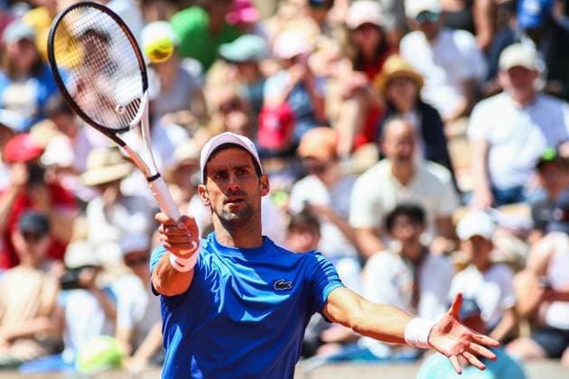 2023 French Open - Previews Novak Djokovic of Serbia in action during a practice match ahead of the French Open Tennis at Roland Garros Paris France  Copyright: xIbrahimxEzzatx originalFilename:ezzat-notitle230527_npSB1.jpg