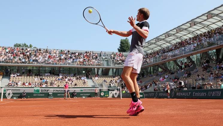 Belgian David Goffin pictured in action during a men s singles first round game between Belgian Goffin and Polish Hurkacz at the Roland Garros French Open tennis tournament, in Paris, France, Sunday 28 May 2023. BENOITxDOPPAGNE  x68046068x