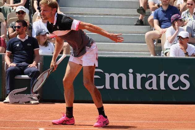 Belgian David Goffin reacts during a men s singles first round game between Belgian Goffin and Polish Hurkacz at the Roland Garros French Open tennis tournament, in Paris, France, Sunday 28 May 2023. BENOITxDOPPAGNE  x68052798x