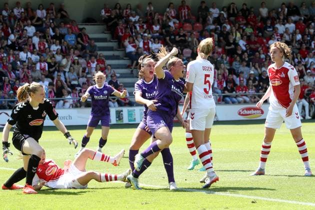 1.FC Köln vs. SGS Essen, Fussball Frauen, 1. Bundesliga, Jubel nach dem Tor zum 1:0 für Essen durch Ramona Maier (Essen), Bild: , 28.05.2023