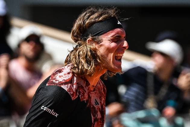 May 28, 2023, Paris, France, France: Stefanos TSITSIPAS of Greece celebrates his victory during the first day of Roland-Garros 2023, French Open 2023, Grand Slam tennis tournament at the Roland-Garros Stadium on May 28, 2023 in Paris, France. Paris France - ZUMAm308 20230528_zsp_m308_020 Copyright: xMatthieuxMirvillex
