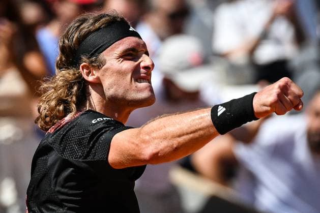 May 28, 2023, Paris, France, France: Stefanos TSITSIPAS of Greece celebrates his victory during the first day of Roland-Garros 2023, French Open 2023, Grand Slam tennis tournament at the Roland-Garros Stadium on May 28, 2023 in Paris, France. Paris France - ZUMAm308 20230528_zsp_m308_023 Copyright: xMatthieuxMirvillex
