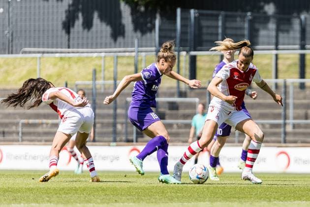 FLYERALARM. Frauen Fussball Bundesliga, 1. FC Koeln - SGS Essen; 28.05.2023 Jacqueline Meissner (SGS Essen, 16), Selina Cerci (1. FC Koeln, 29) FLYERALARM Frauen Fussball Bundesliga, 1. FC Koeln - SGS Essen, Koeln, Geissbockheim DFB REGULATIONS PROHIBIT ANY USE OF PHOTOGRAPHS AS IMAGE SEQUENCES AND OR QUASI-VIDEO. Copyright: xBEAUTIFULxSPORTS Wunderlx