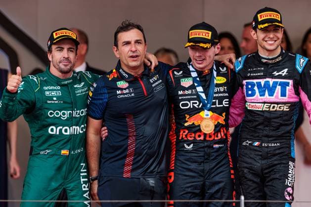 Sport Bilder des Tages Max Verstappen (Red Bull Racing), Fernando Alonso (Aston Martin) und Esteban Ocon (Alpine F1 Team), Grosser Preis von Monaco, Motorsport, Formel 1, Saison 2023, 28.05.2023 Grosser Preis von Monaco, Motorsport, Formel 1, Saison 2023, 28.05.2023 Monaco Copyright: xEibner-Pressefoto AlexanderxNeisx EP_ANS